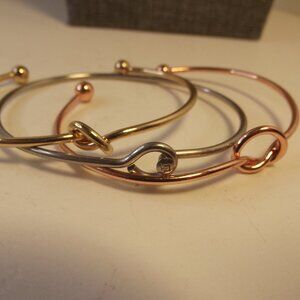 Lot of 3 Cuff Bracelets - Thin Knots in Rose Gold & Yellow Gold Tones & more